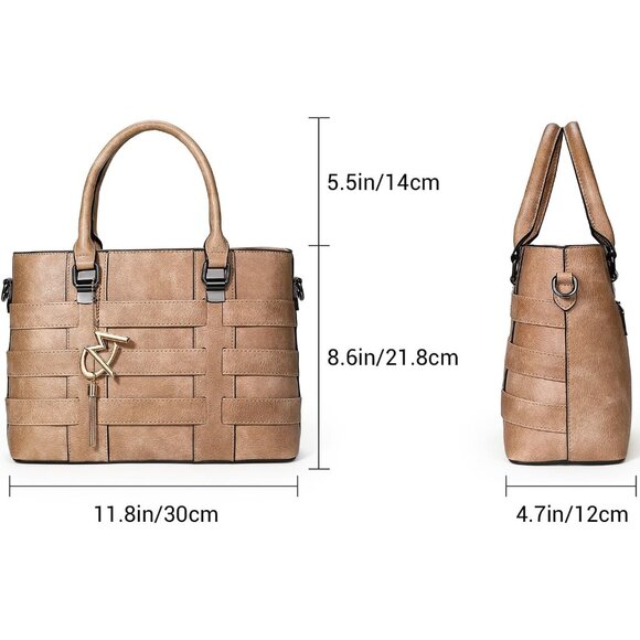 PU Leather Weave Brown Shoulder Bag for Women Elegant Top Handle Designer Purse - Picture 4 of 7